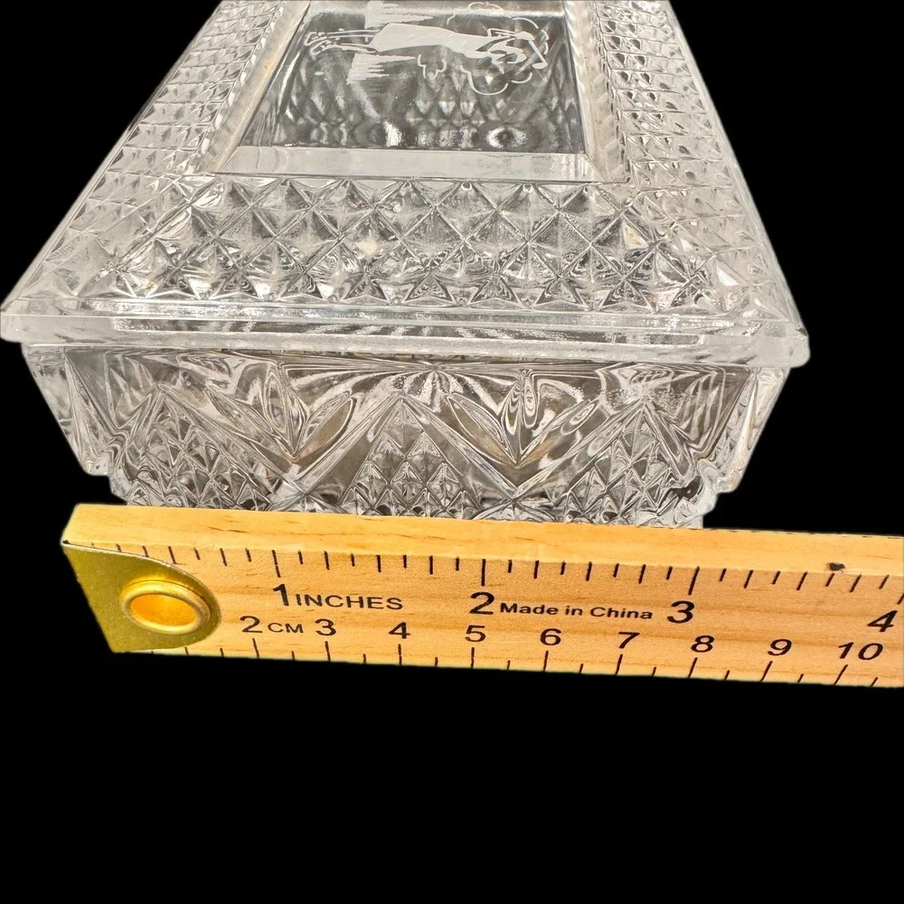 Waterford Crystal Golf Trinket Box Clear Etched Golfer Lid‎ Diamond Cut Decor